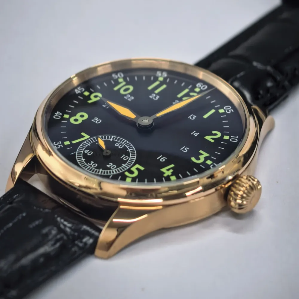 

SEAKOSS 40mm Customizable Manual Mechanical Watch Seagull Movement ST3621 ETA6498 Pilot Night Light Men's Watch Rose Gold GR013