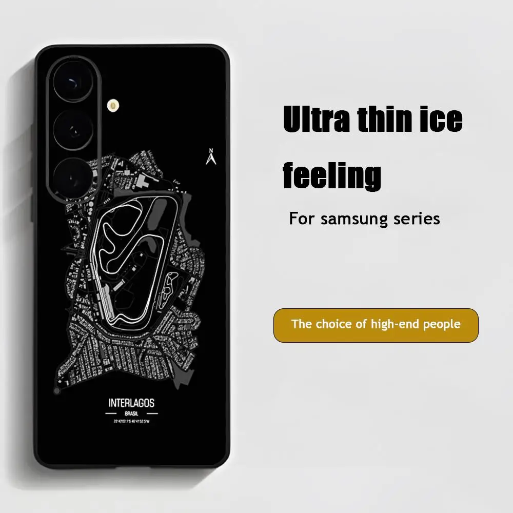 Cool F1 Race Track Print Phone Case For Samsung Galaxy S25 S24 S23 S22 S21 S20 Plus Ultra Note20 Soft Black view 2