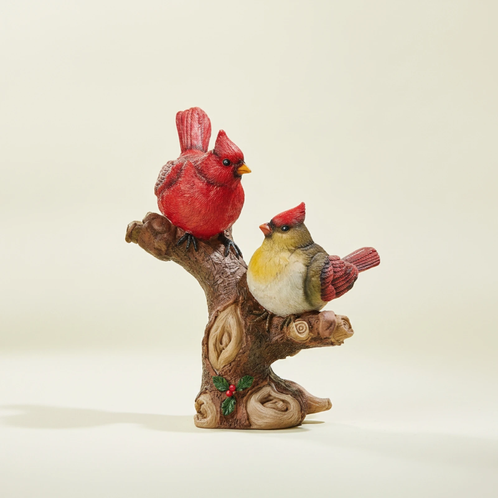 Resin Bird Decor Tree-Stump Bird Statue Carved-Look Painted Freestanding