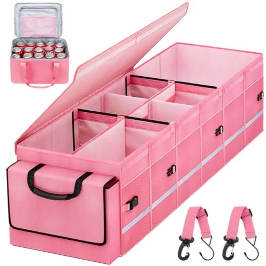 

Органайзер для багажника автомобиля с крышкой и съемной герметичной сумкой-холодильником, розовый, складной, большой объем для хранения, для внедорожников, джипов, минивэнов, BMW, для салона автомобиля