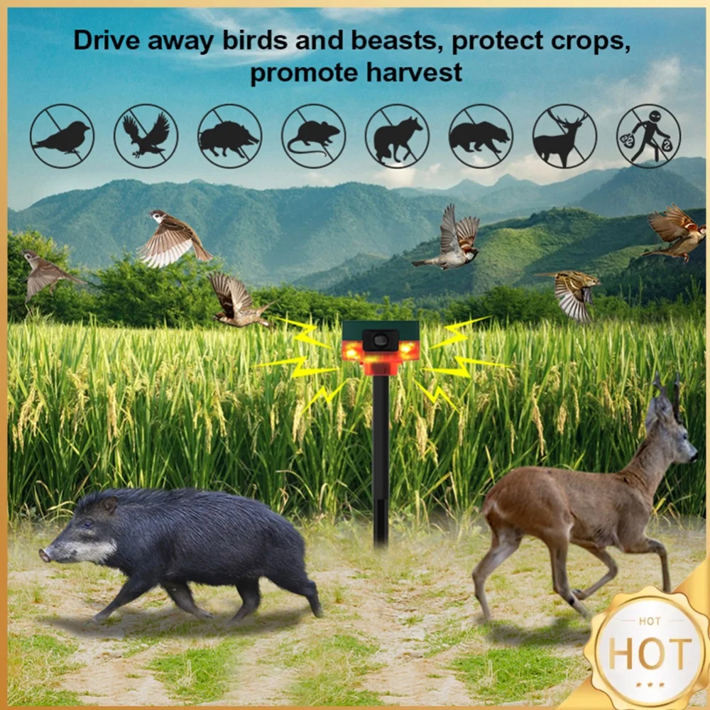 Solar Outdoor Animal Repeller Wireless Remote Control 1200mAh Beast Repeller 13 Sounds Recordable IP55 for Wild Boar Rabbit Deer