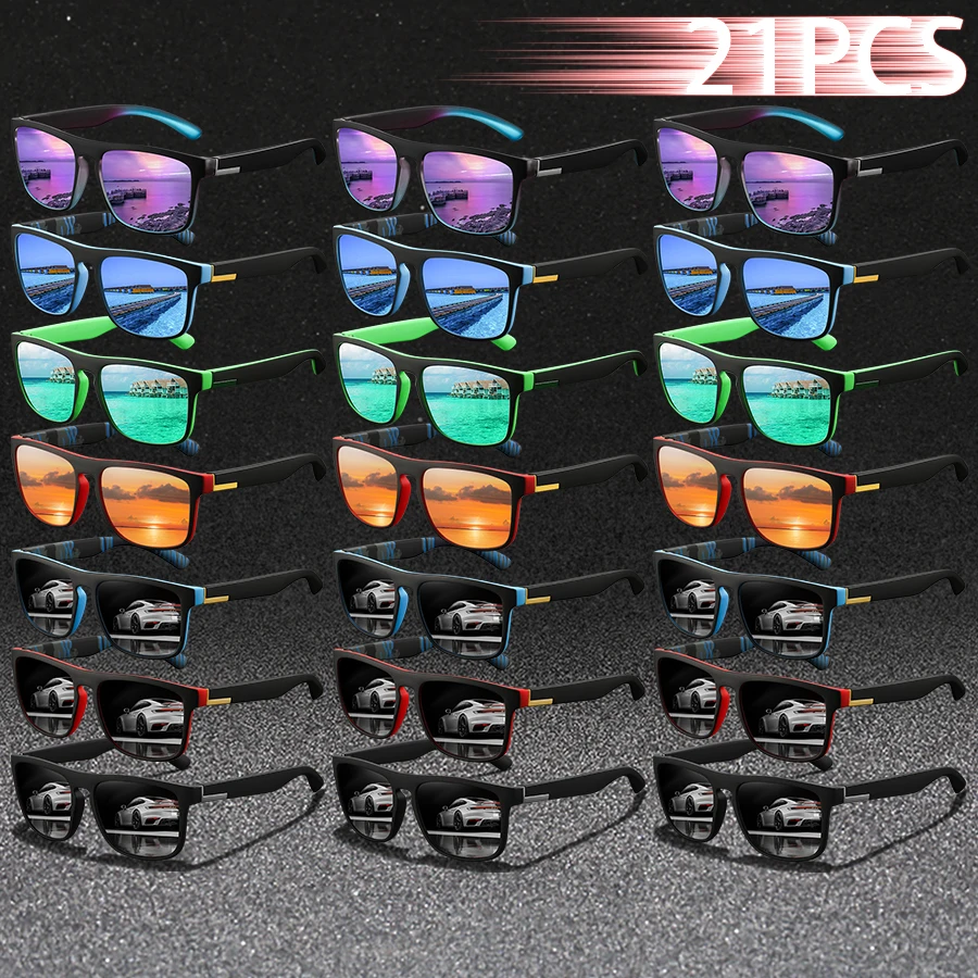 

21 шт. Модные классические солнцезащитные очки с цветными полосками, квадратной формы, для мужчин и женщин, для рыбалки и вождения, дизайнерские винтажные солнцезащитные очки