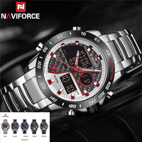 NAVIFORCE Fashion Men Watch Quartz Digital Male Clock Military Sport Stainless Steel Top Brand Luxury Silver Man Wristwatch 9171
