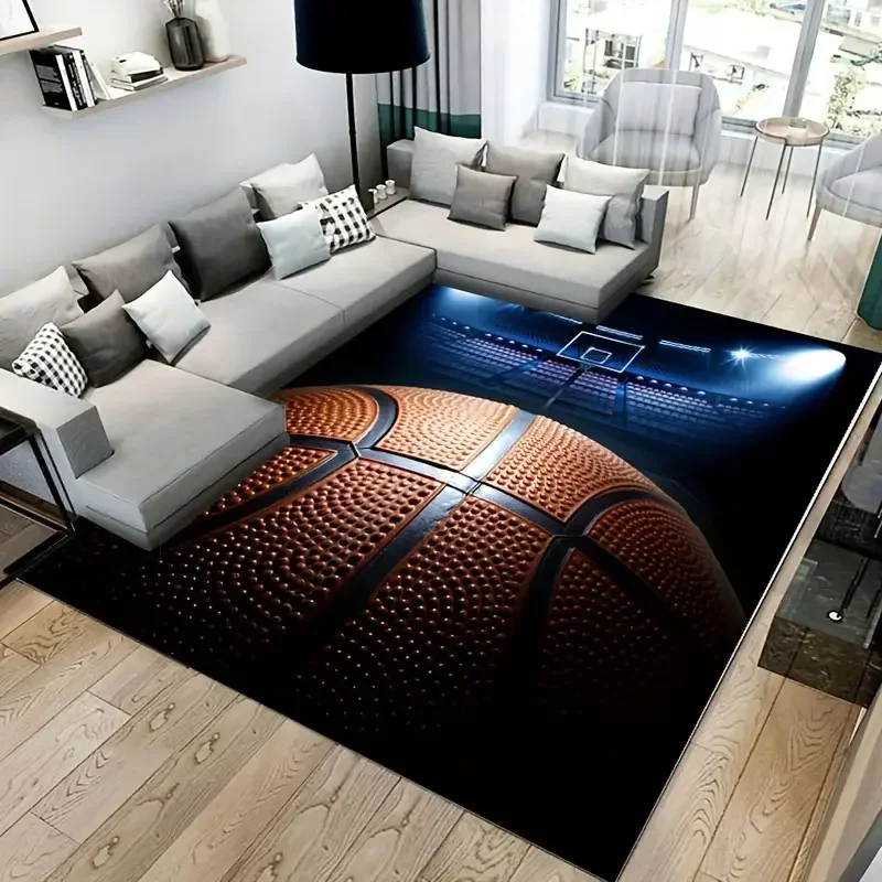 3D Basketball Area Rug Large,Carpet Rug for Living Room Bedroom Sofa Doormat Kitchen Decoration,Kid Play Game Non-slip Floor Mat