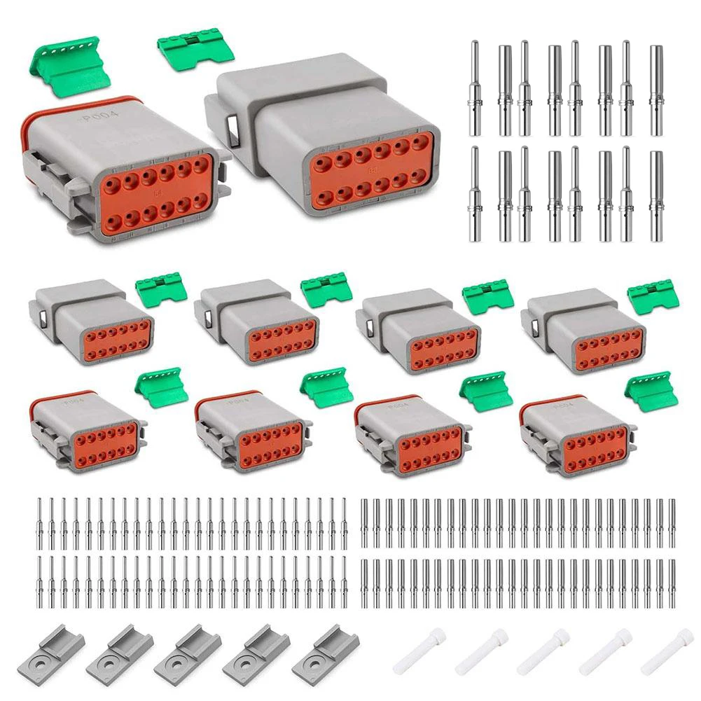 Gray IP68 Waterproof DT Connectors 5 Sets With Terminal Kit Wire Gauge 16-20 For Rucks Buses Motorcycles Rescue Vehicles