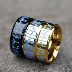 2024 New 316L Stainless Steel Viking Blue rune letters Ring For Men Fashion retro Amulet fashion Jewelry Gift free shipping