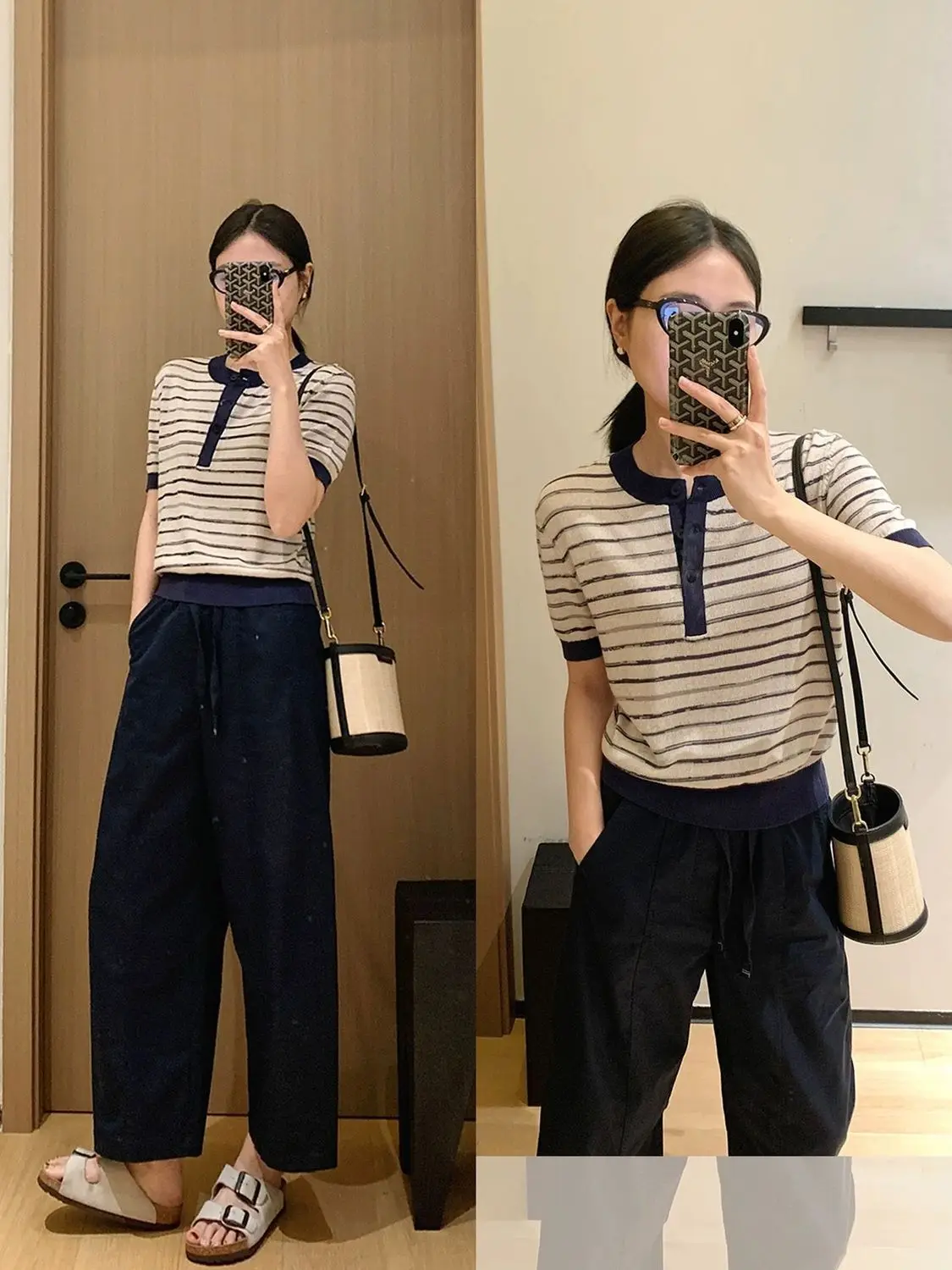 Dave&di Striped Tencel Linen Breathable Cool Ultra Thin Short Sleeve Knitted Top For Women's Summer