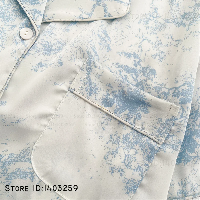 طقم بيجامات نسائي ملابس نوم صيفية بأكمام قصيرة وبنطلون ملابس صالة مثيرة مطبوعة بالزهور ملابس نوم بيجامات بدلة ملابس منزلية من الحرير والساتان #3