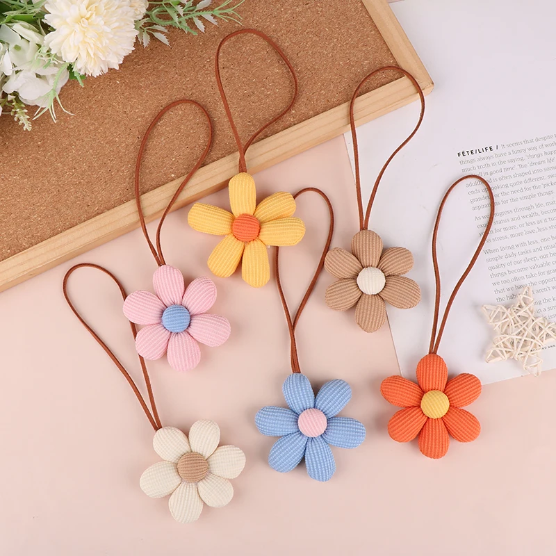 3D Color Six-petal Flower Name Sticker Pendant Fabric Flower Doll Anti-lost Lanyard Luggage Tag Charm Keychain Bag Decor Toys