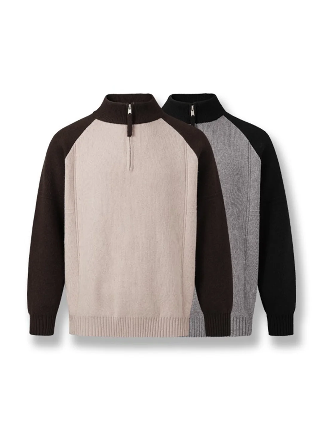 

Повседневный утепленный мужской вязаный свитер на молнии с цветными вставками, воротником-стойкой и длинными рукавами, модная верхняя одежда для осени и зимы