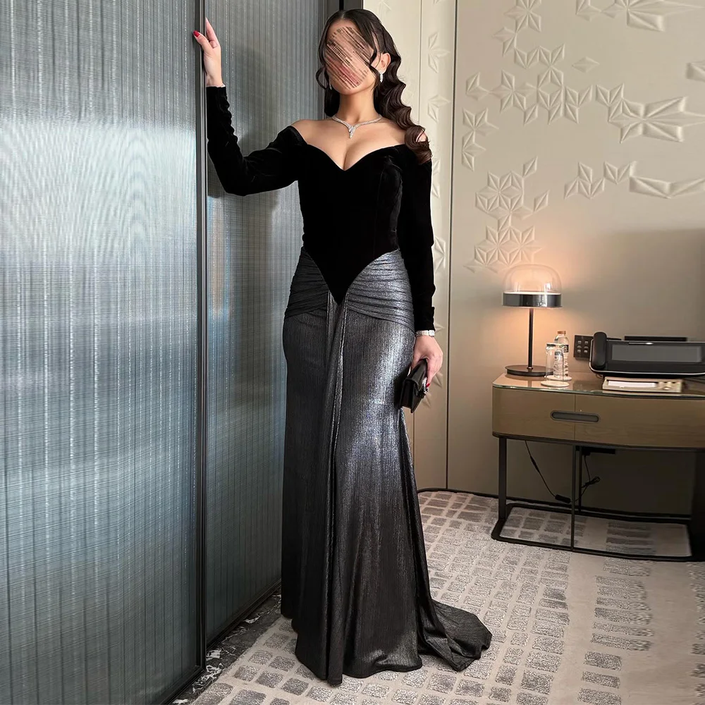 

Модное вечернее платье-русалка из велюра с V-образным вырезом, блестящей органзой и плиссировкой, элегантное, на заказ, с молнией сзади, для вечеринок