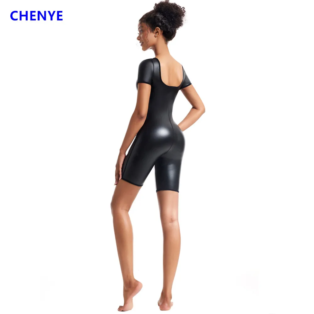 

Women's One Pieces Faux Leather Rompers Bodycon Jumpsuit Activity Streetwear playsuits New Jumpsuit U-Neck Short Sleeve Jumpsuit