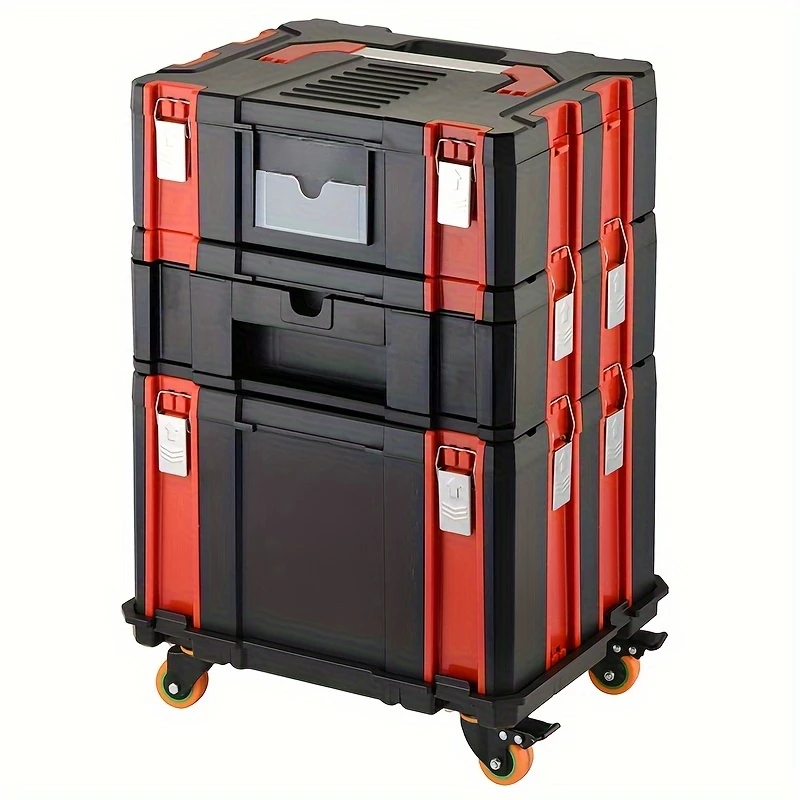 Heavy Duty Combo Toolbox  Stackable Multi-functional Industrial Grade Rolling Cart Plastic No Assembly Required Non-Rechargeable