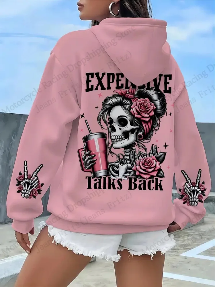 

Women's Hoodie Sweatshirt Suitable for Casual Street and Daily Wear Edgy Skull - Flower Print Hoodie for Design Front Pocket