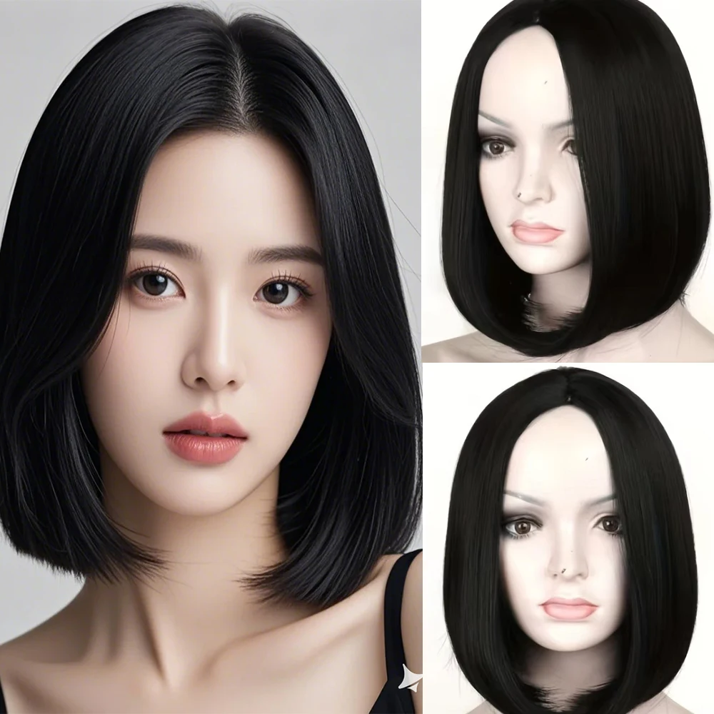 

Short Straight with Middle Part bangs Hair Bob Synthetic Wigs Heat Resistant Ombre color halloween Cosplay Party For Women Wigs