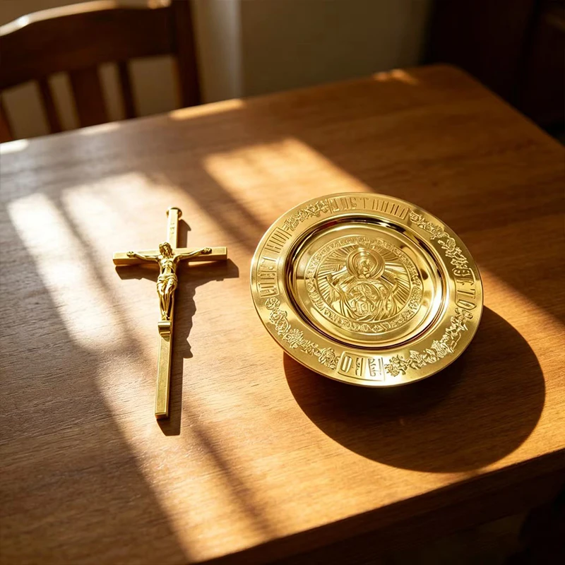New Religious Gift Metal Jesus Cross Crucifix 15cm with Holy Icon Plate Gold Silver Orthodox Catholic Church Decoration Baptism