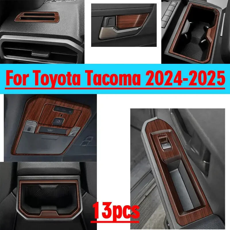 13x Wood Grain Patten Interior Accessories Kit Cover Trim For Toyota Tacoma 2024