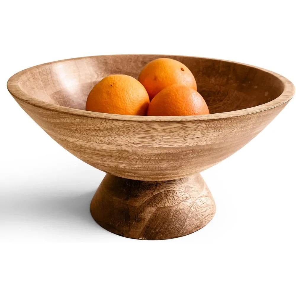 

10-Inch Brown Pedestal Bowl for Fruit, Keys, Candy, or Centerpiece - Versatile Kitchen and Home Decor