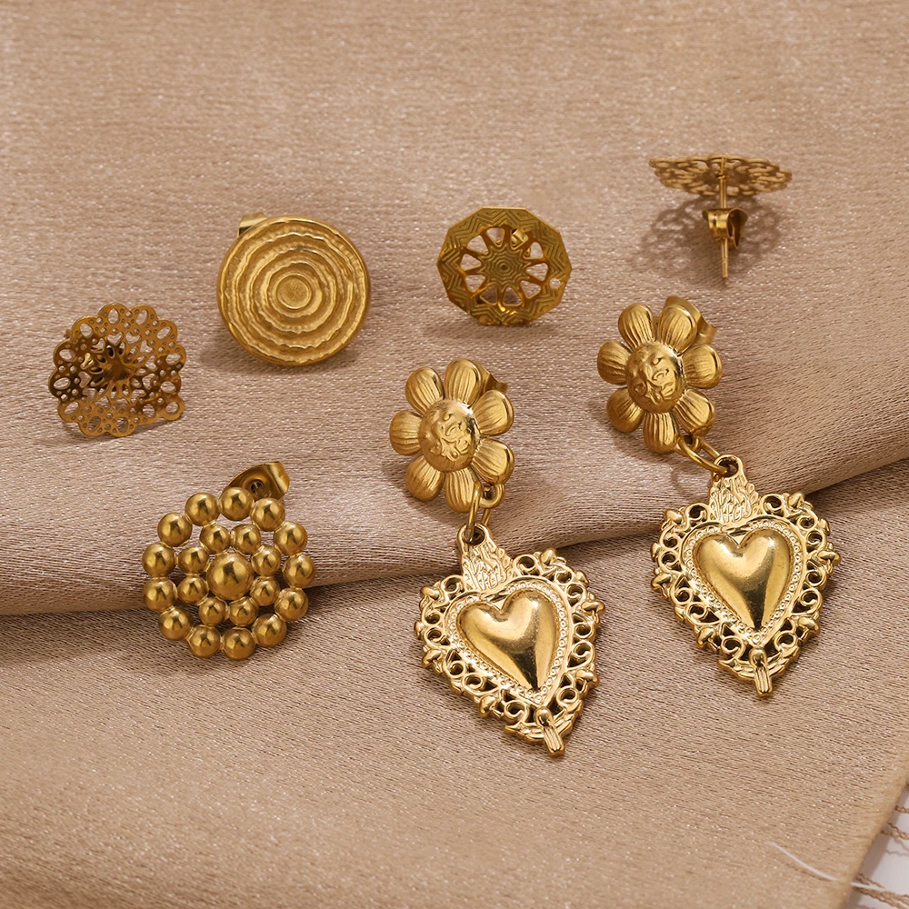 6pcs/lot Gold Color Stainless Steel Sun Flower Blank Earring Studs Base Pins With Earring Plug Ear Back for DIY Jewelry Making image 5
