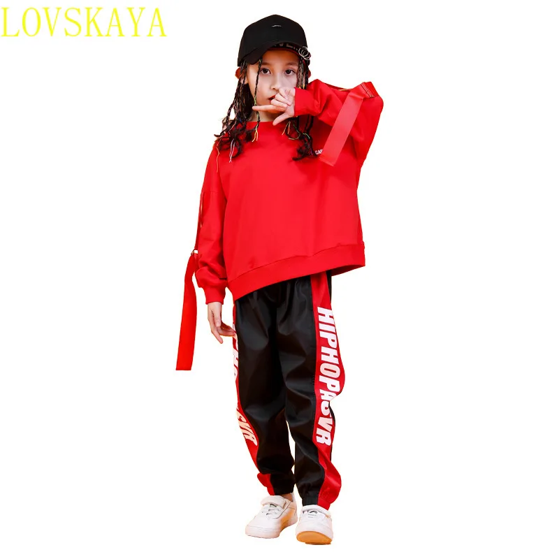 Girls Boys Hip Hop Ballroom Dancing Costumes for Kids Cotton T Shirt Sweatshirt Jogger Pants Performance Show Jazz Dance Clothes