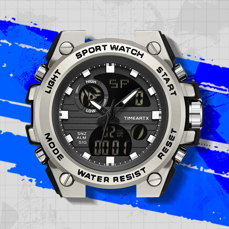 TIMEARTX 5100 الفاخرة مضيئة ساعة رقمية إنذار ABS المواد حالة الرجال الموضة في الهواء الطلق إضاءة مقاومة للماء ساعة رياضية إلكترونية