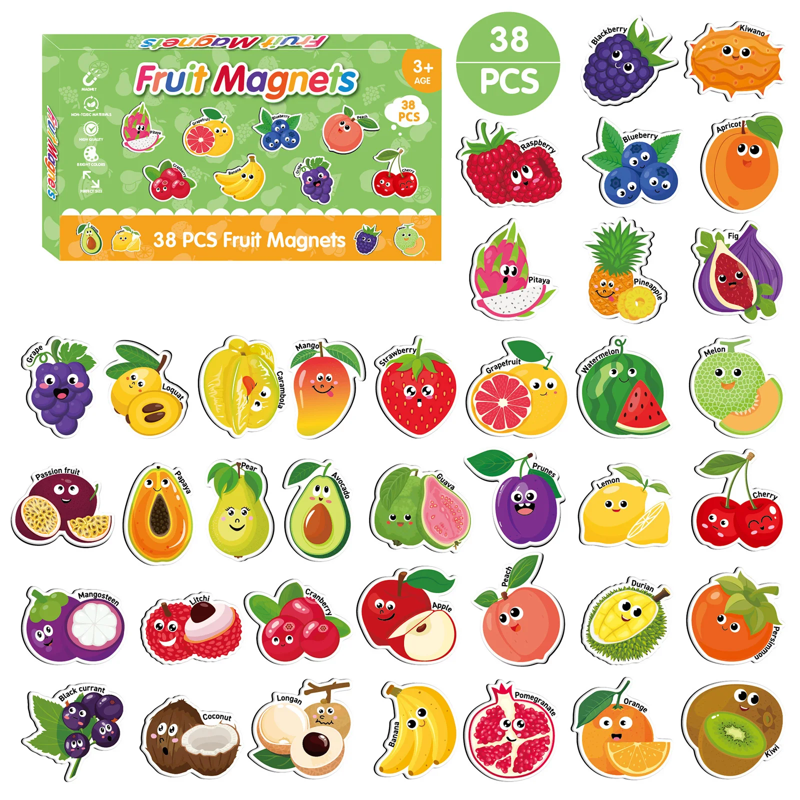 Kids Fridge Magnets Funny Fruit/Insect/Vehicle Pattern Refrigerator Magnet Learning Toy for Children's Reward Gifts Party Favors