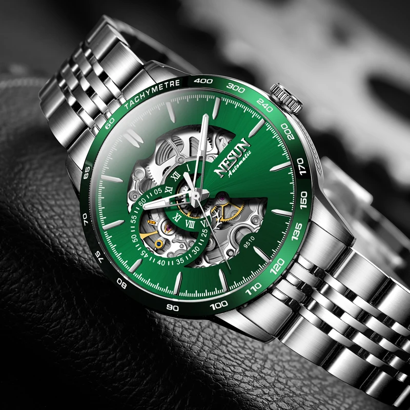 Jam tangan mekanik pria NESUN, jam tangan mekanik otomatis penuh, jam tangan mekanik pria, jam tangan mekanik pria