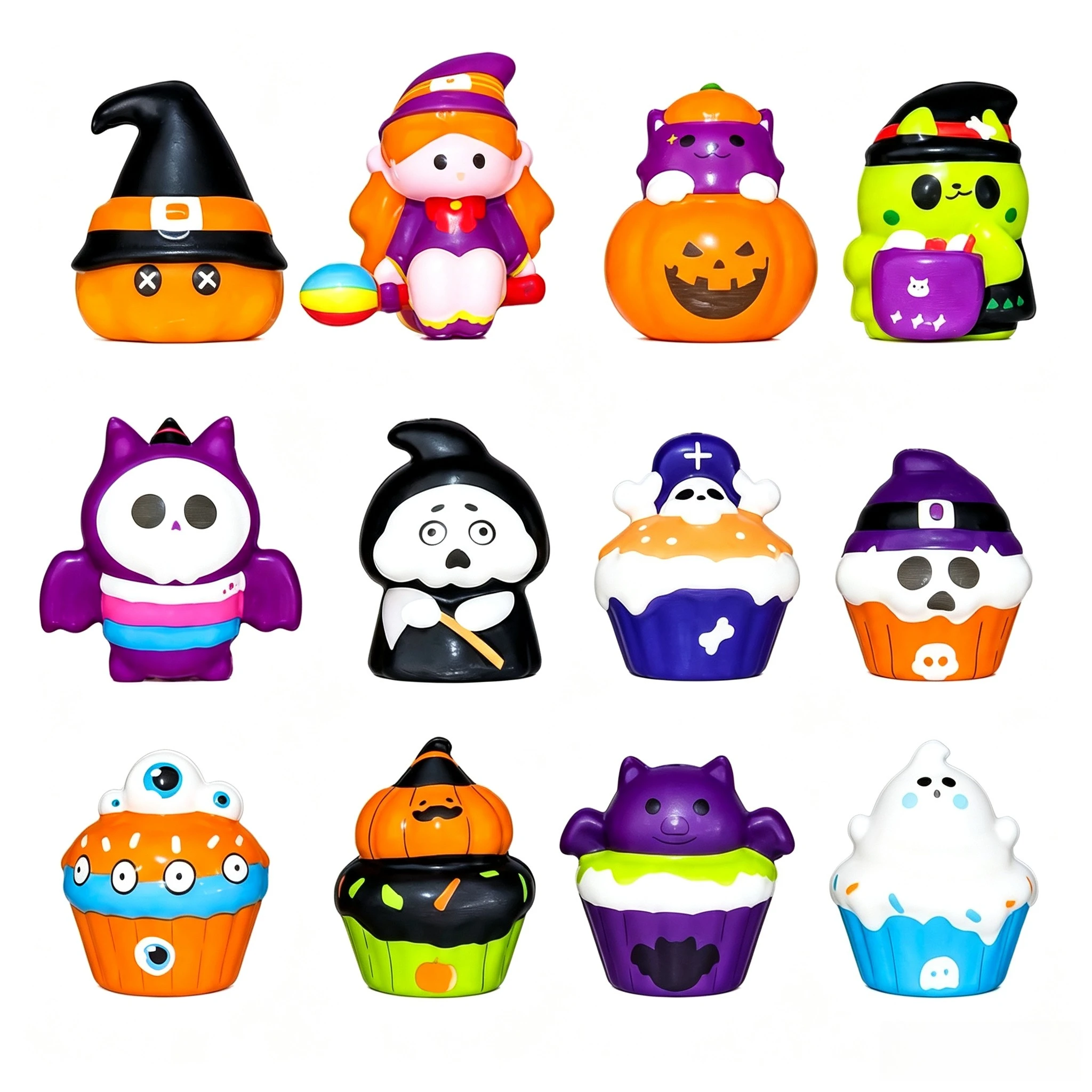 12Pcs Halloween Squishy Toys PU Slow Rising Squeeze Stress Relief Toys Pumpkin Ghost Monster Soft Sensory Fidget Toy Party Gift