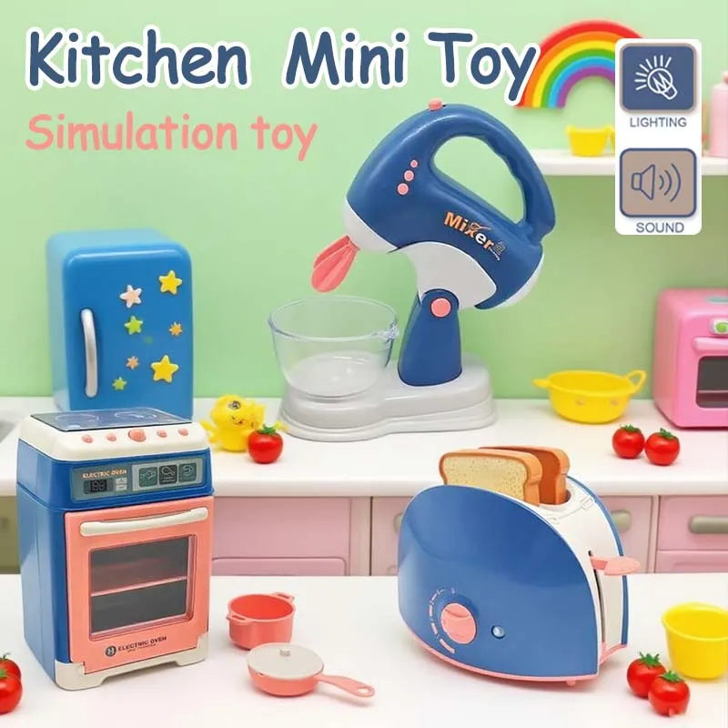 Interactive Electric Kitchen Playset for Kids Mini Simulation Household Appliances Light Toy Gift for Boy Girls Home Kitchen Fun