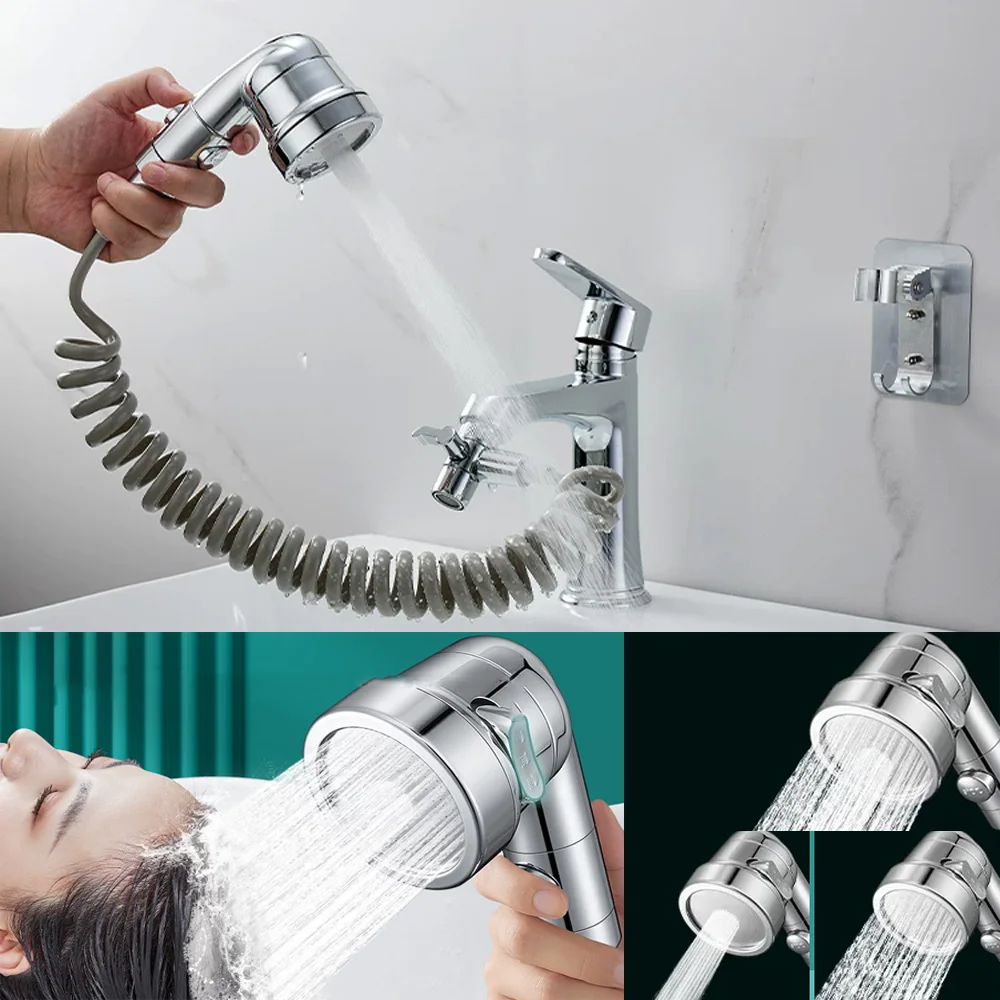 Faucet External Shower Head with Retractable Water Hose Kitchen Faucet Splitter Set Tap Diverter Valve Shower Set Hair Salon