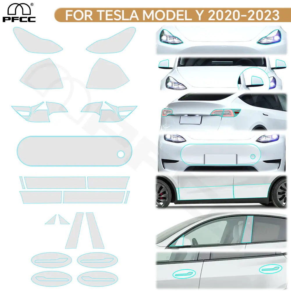 

For Tesla Model Y 2020-2023 8.5Mil Pre-cut Headlight Rearview B Pillars Door Handle TPU Paint Protection Film PPF Anti-Scratch