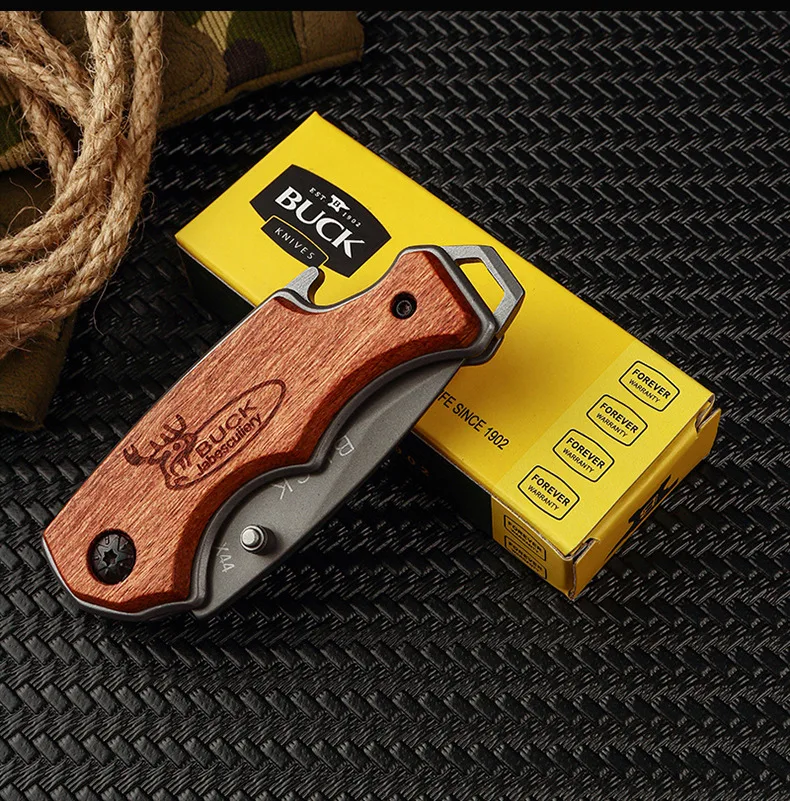 Folding knife Safety Wooden handle Outdoor Knife Multi-function utility Portable Mini Pocket knife