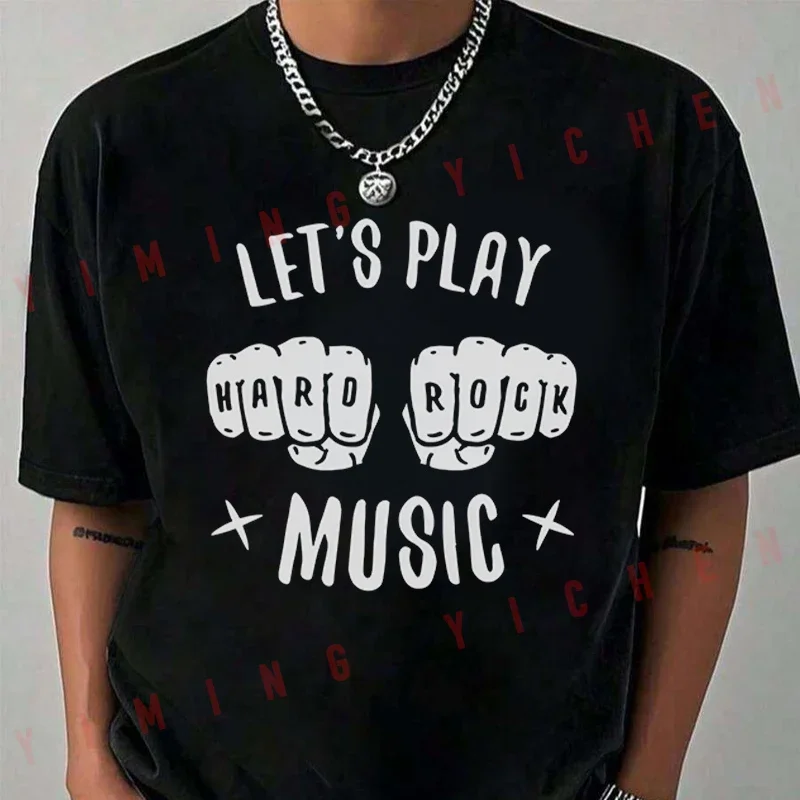 Hardcore Rock Style With Fist Print & Lettering Motorcycle T-Shirt Men Hip Hop Streetwear Casual Fashionable Short Sleeve Tops
