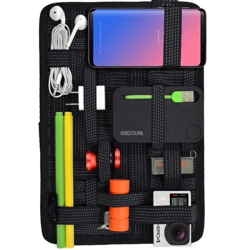 

Elastic Band Organizer Board-Portable Travel Insert with Zipper Pocket,Multiple Stretch Straps for Cable/Cosmetics/Tools,Hanging