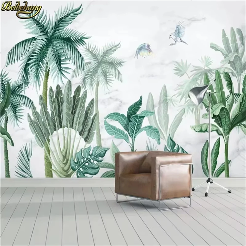 Tropical Jungle Leaf Wall Cloth Southeast Asian Retro Rainforest Living Room Bedroom TV Background Custom Mural Leaf Design