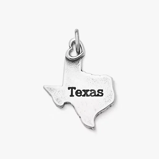James Avery S925 Sterling Silver My Texas Charm, State Outline Pendant with Heart, Lone Star Jewelry Gift