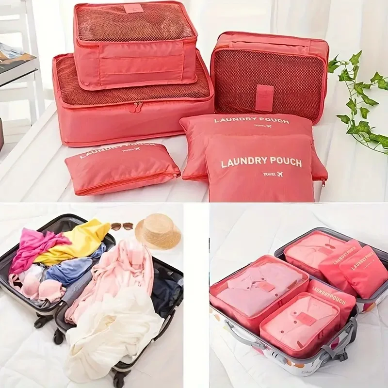 

6-Piece Travel Luggage Packing Cubes Foldable Clothes , Underwear Organizer, and Shoe/Toiletry Bags - Perfect for Weddings, Tha