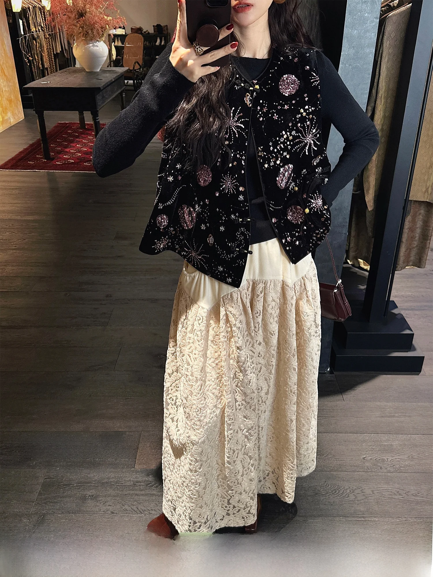 Falda Sanji Bla Flower Roufou Dr Tulle de Encaje, Falda de Invierno Única con Efecto 3D, Fruncida, con Sensación Especial, Súper Hermosa