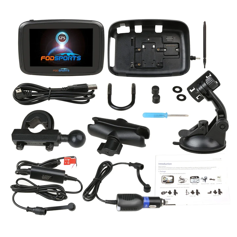 FODSPORT-IPX7 Impermeável Motocicleta GPS Navigator e Velocímetro, 5 ", 16G, Android 6.0, Motos