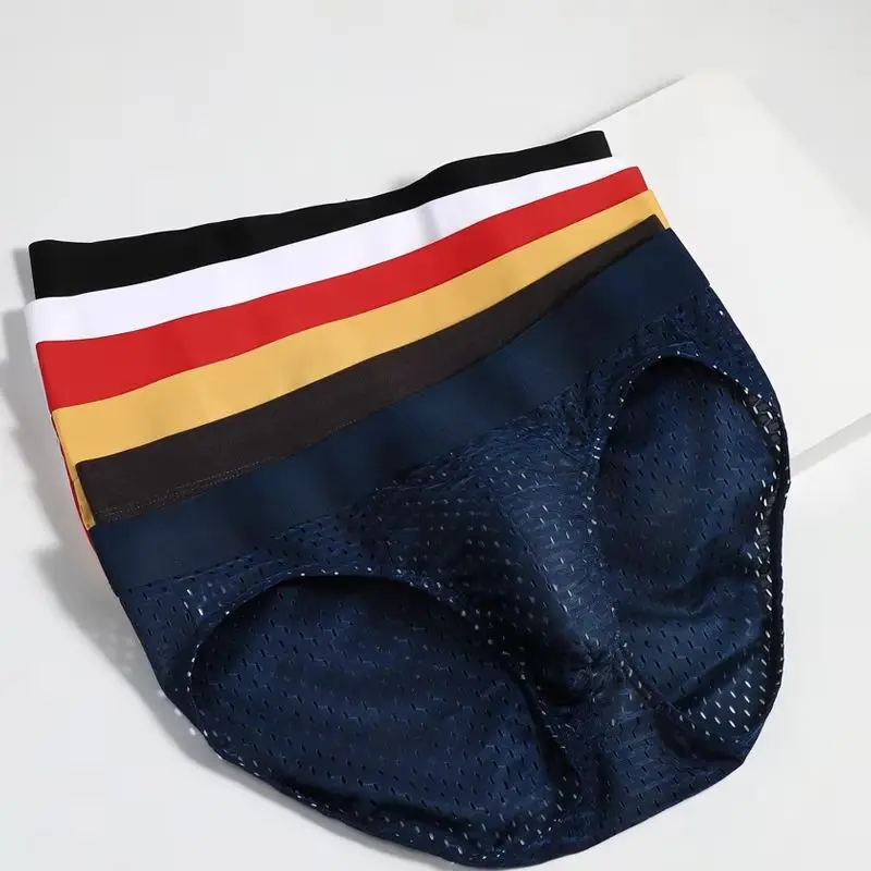 กางเกงในชายผ้าไหมน้ำแข็ง เซ็กซี่ เอวต่ำ ต้านเชื้อแบคทีเรีย ผ้าตาข่ายบาง ระบายอากาศดี สำหรับฤดูร้อน