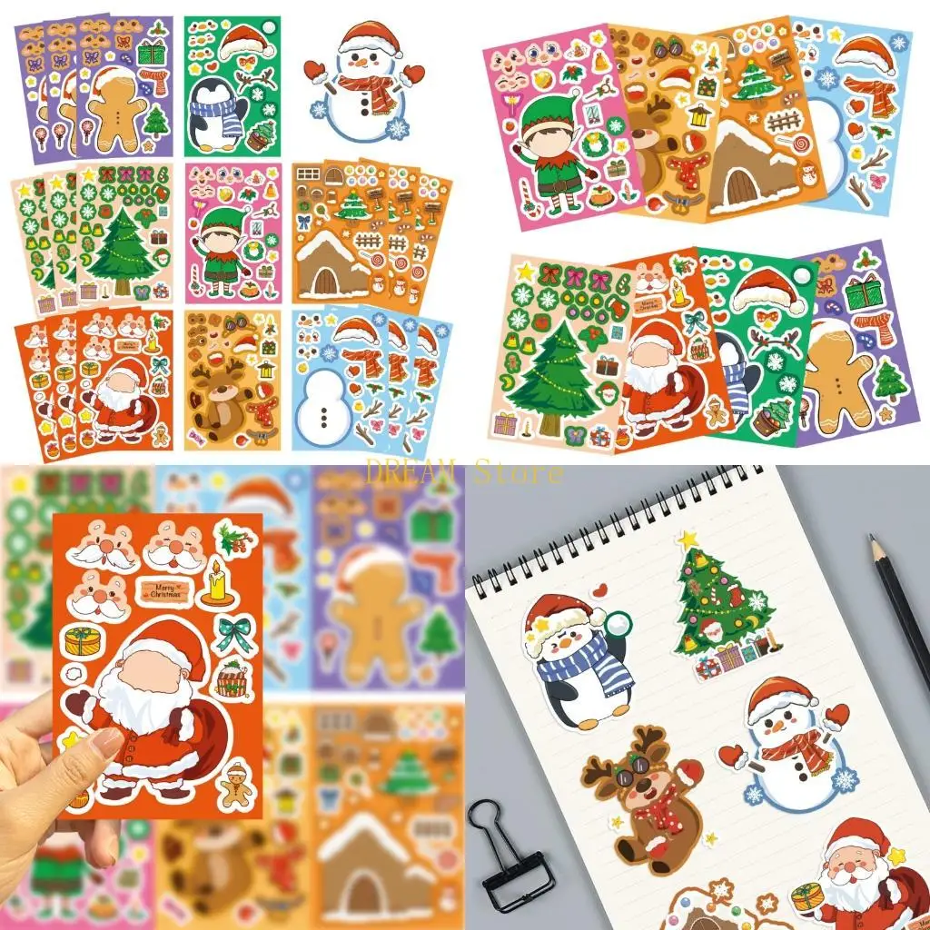 

24 шт., рождественские тематические наклейки, мультяшные головоломки, наклейки для детей, праздничные поделки и украшения,