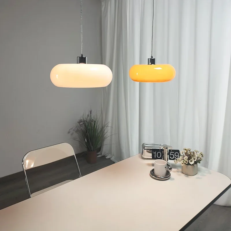 Bauhaus Retro Orange White Doughnut Pendant Lamp Nordic Modern Bedroom Living Room Decoration Board Chandeliers LED Light Luster