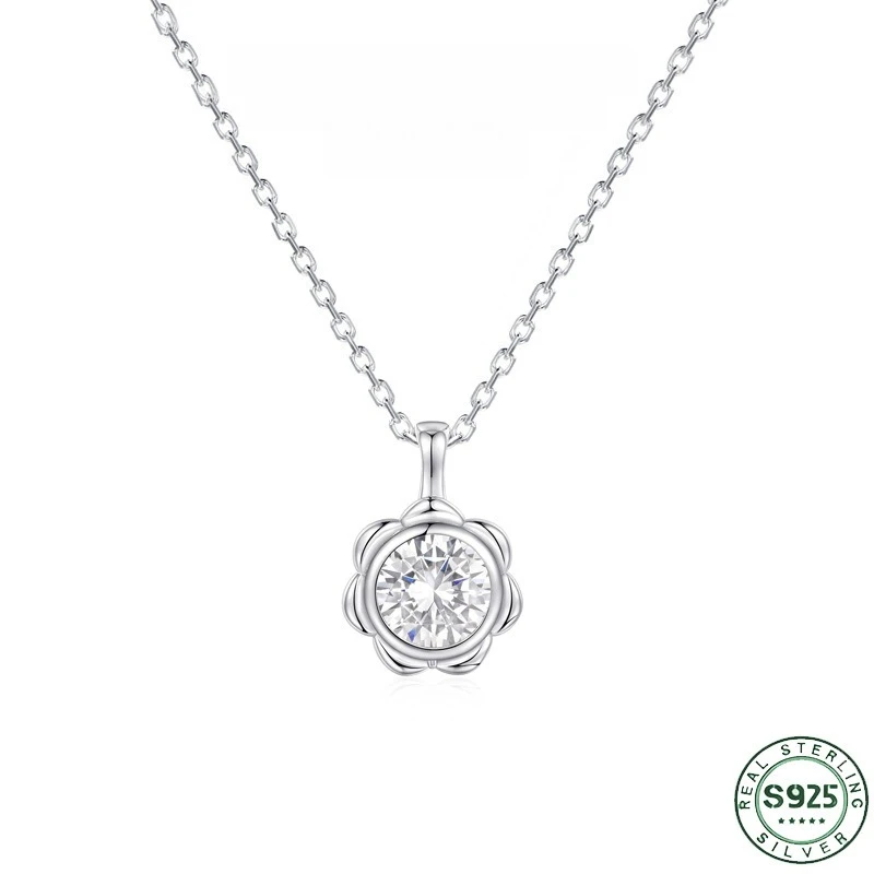 Hot selling silver jewelry 100% S925 silver star sun necklace, three-dimensional petal flower silver necklace, wedding jewelry