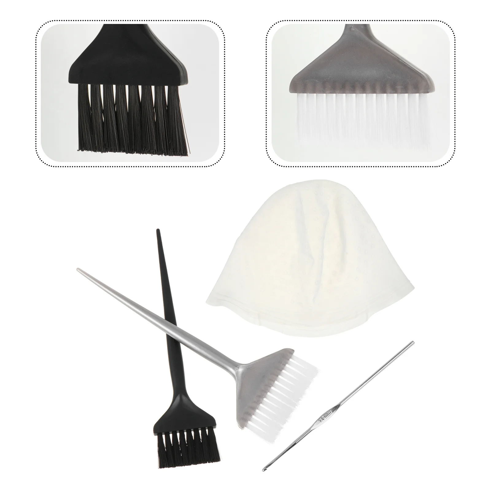 

4Pcs Hair Dye Kit Silicone Highlight Cap Metal Hook Tint Tools Salon Dyeing Supplies Comfortable Lightweight Hair Dye Kit