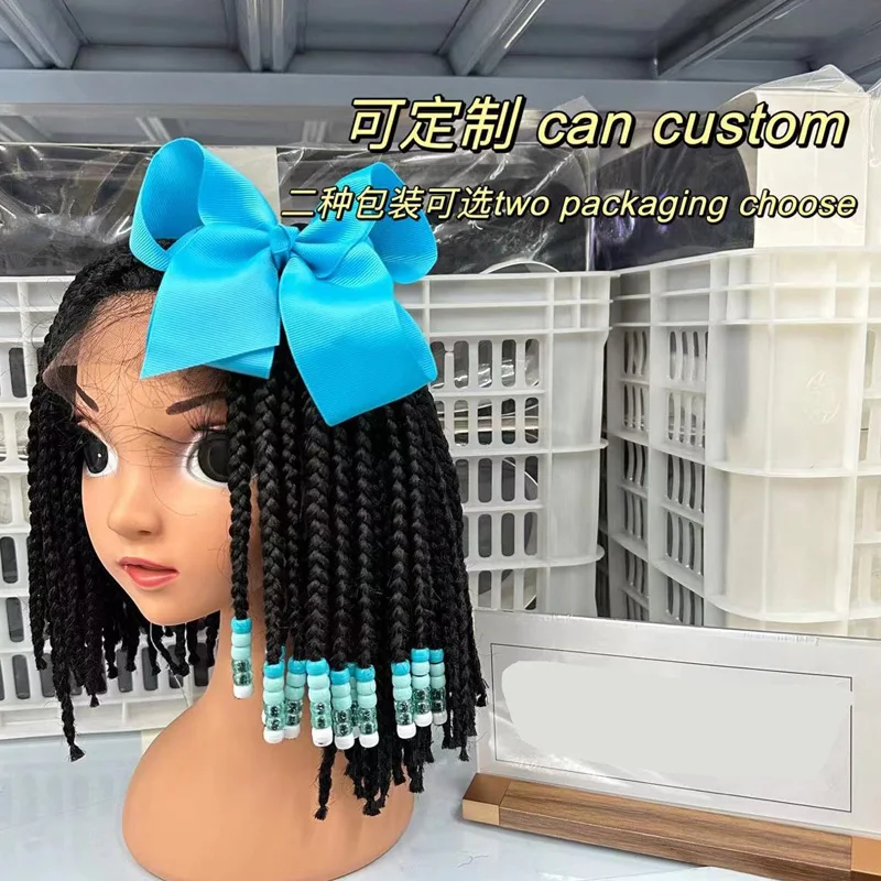 Popular 5inch /8inch Sengel Twist Crochet Hair Ponytails with Big Size Transparent Beads Braided Elastic Band  Kids Beads