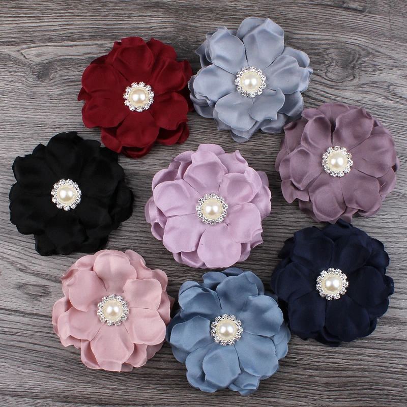 

50pcs/lot 8cm 8colors Hair Clips Felt Flower+Pearl Button For Kids Girls Hair Accessories DIY Fabric Flowers For Headbands DIY