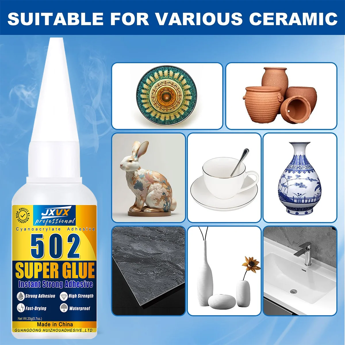502 Super Glue 10.7oz, Cairan Perekat Segera Berbentuk Cair dari Cyanoacrylate untuk Kerajinan Kayu, Perbaikan Furnitur, Lem CA Serbaguna yang Kuat untuk Logam, Kaca, Plastik, Keramik, Kulit.