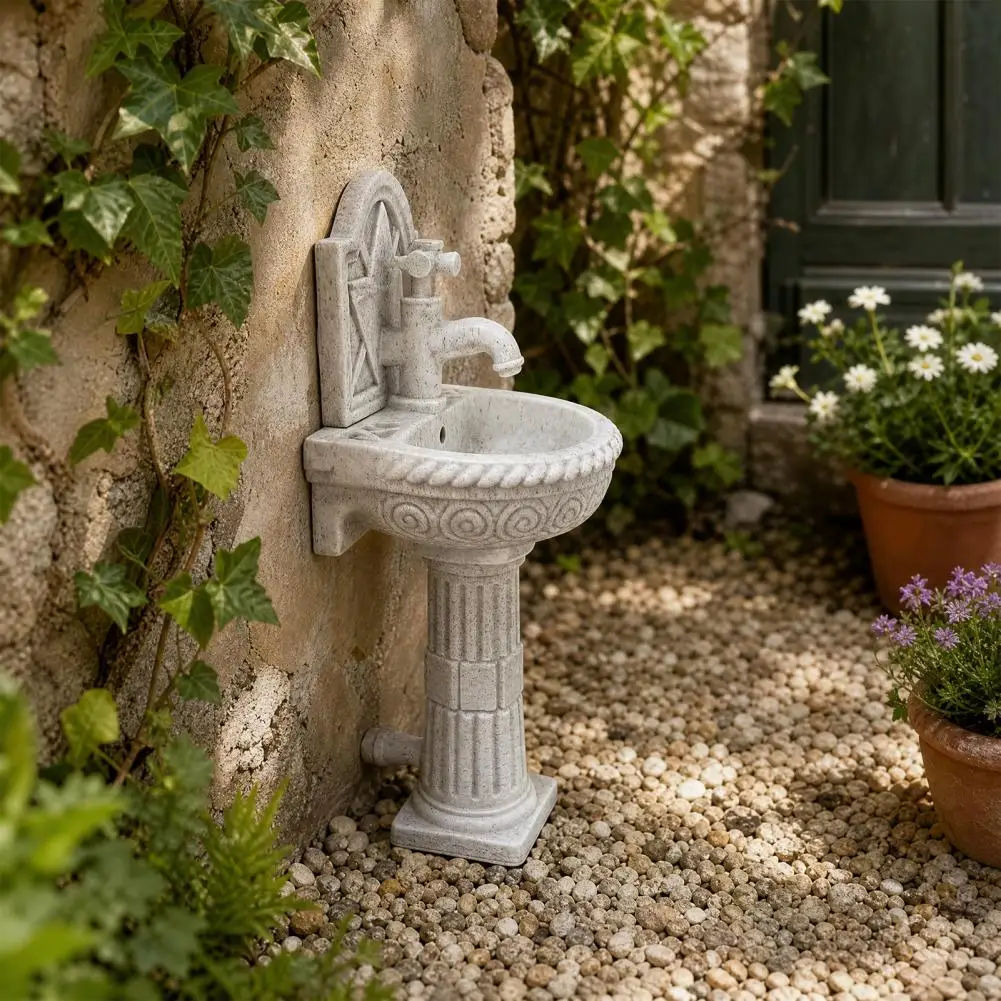 European Style Miniature Basin Indoor Sand Table Accessories Vintage Miniature Bathroom Sink Model Column Pedestal Wash for Diy