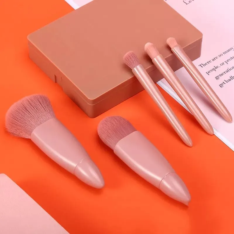 KIT 12 unidades Mini Espelho de Maquiagem Portátil com 5 Pincéis, Lupa de Maquiagem, Espelho de Mão Dobrável para Bolso