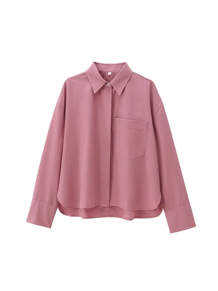 

European and American style women's clothing new 2024 fashion versatile pocket decoration windbreaker fabric shirt